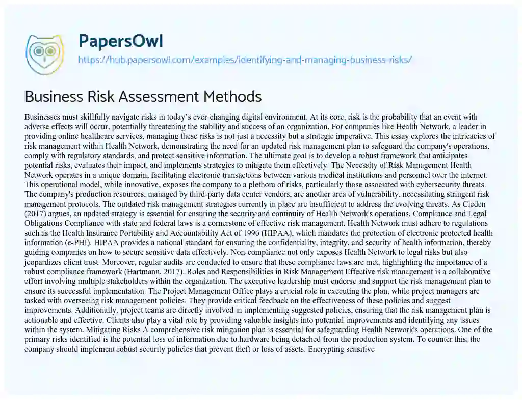 Essay on Business Risk Assessment Methods