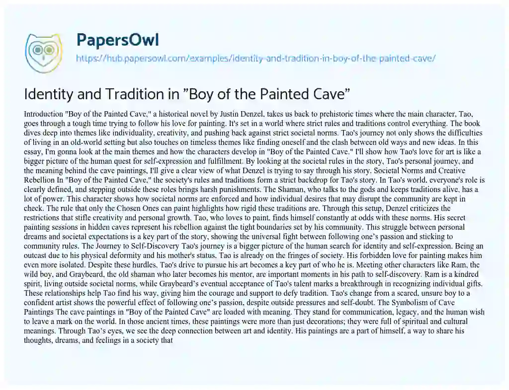Essay on Identity and Tradition in “Boy of the Painted Cave”