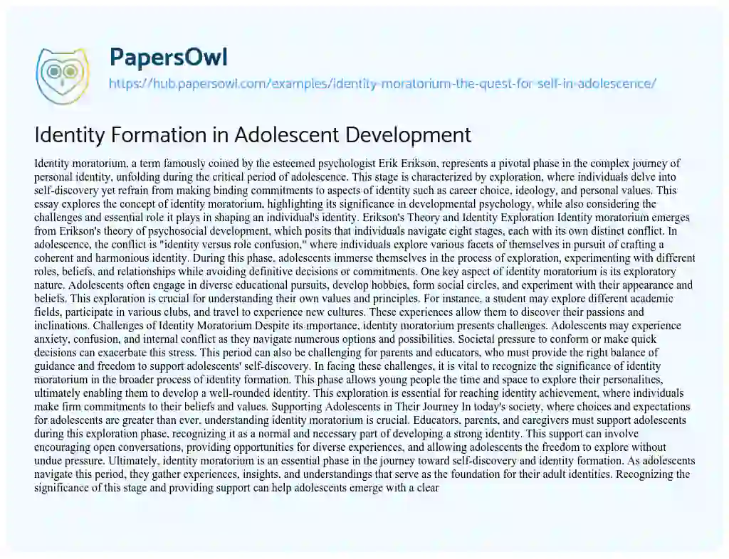 Essay on Identity Formation in Adolescent Development