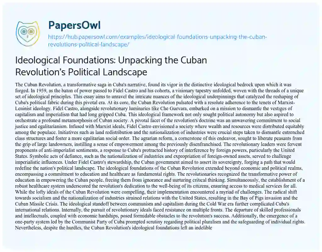 Essay on Ideological Foundations: Unpacking the Cuban Revolution’s Political Landscape