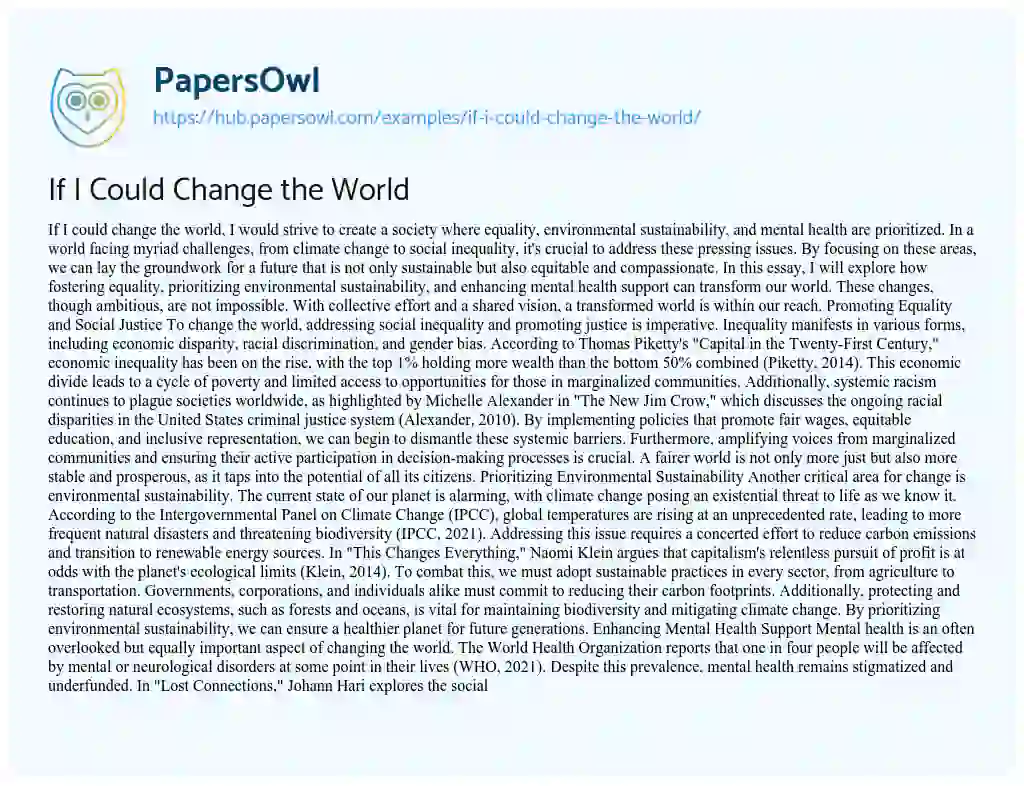 Essay on If I Could Change the World