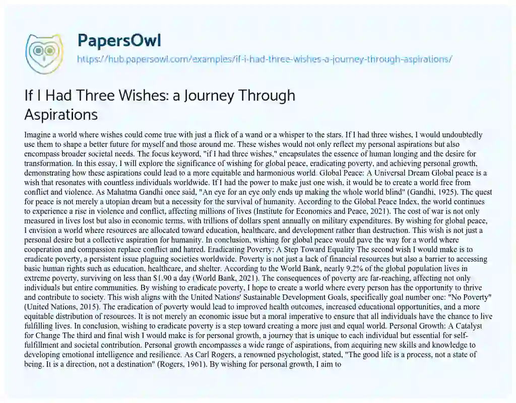 Essay on If I Had Three Wishes: a Journey Through Aspirations