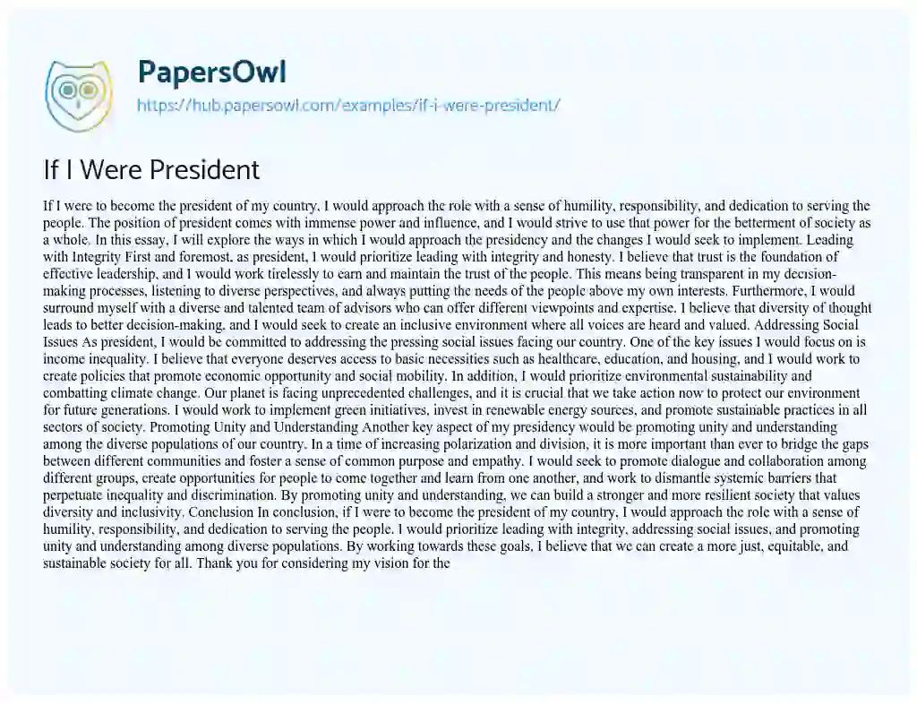 Essay on If I Were President