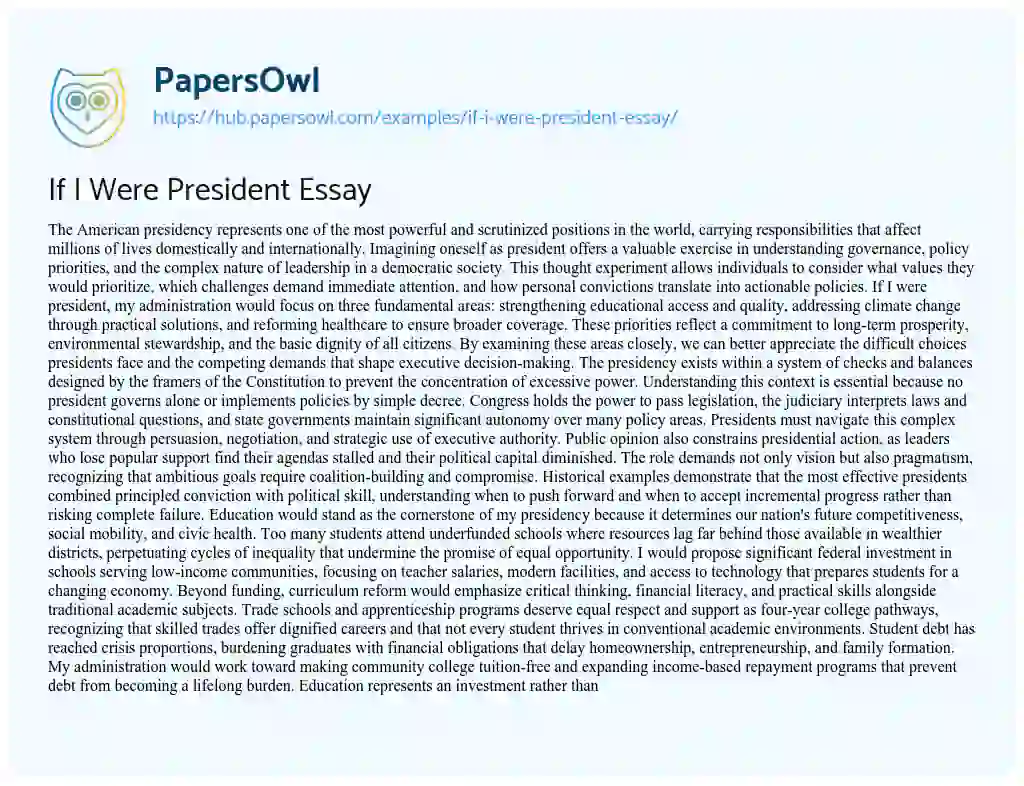 Essay on If I Were President Essay