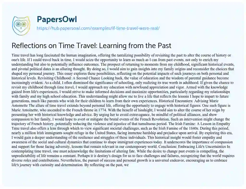 Essay on Reflections on Time Travel: Learning from the Past