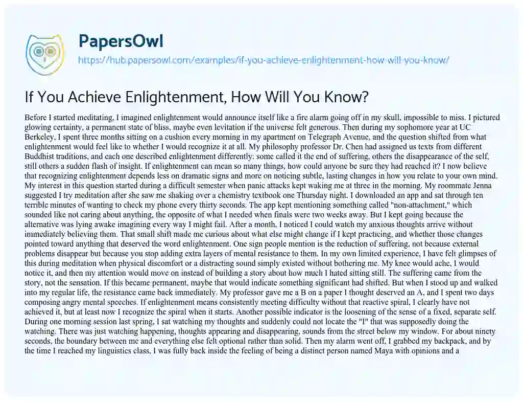 Essay on If You Achieve Enlightenment, How Will You Know?