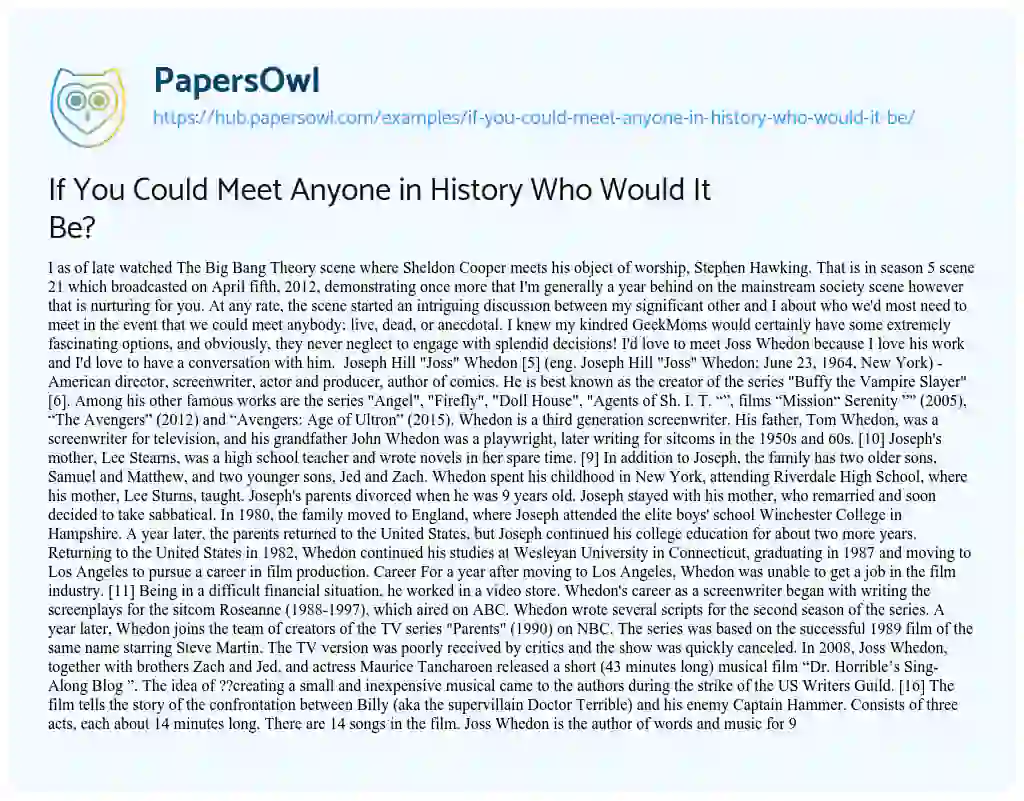 Essay on If You Could Meet Anyone in History Who Would It Be?