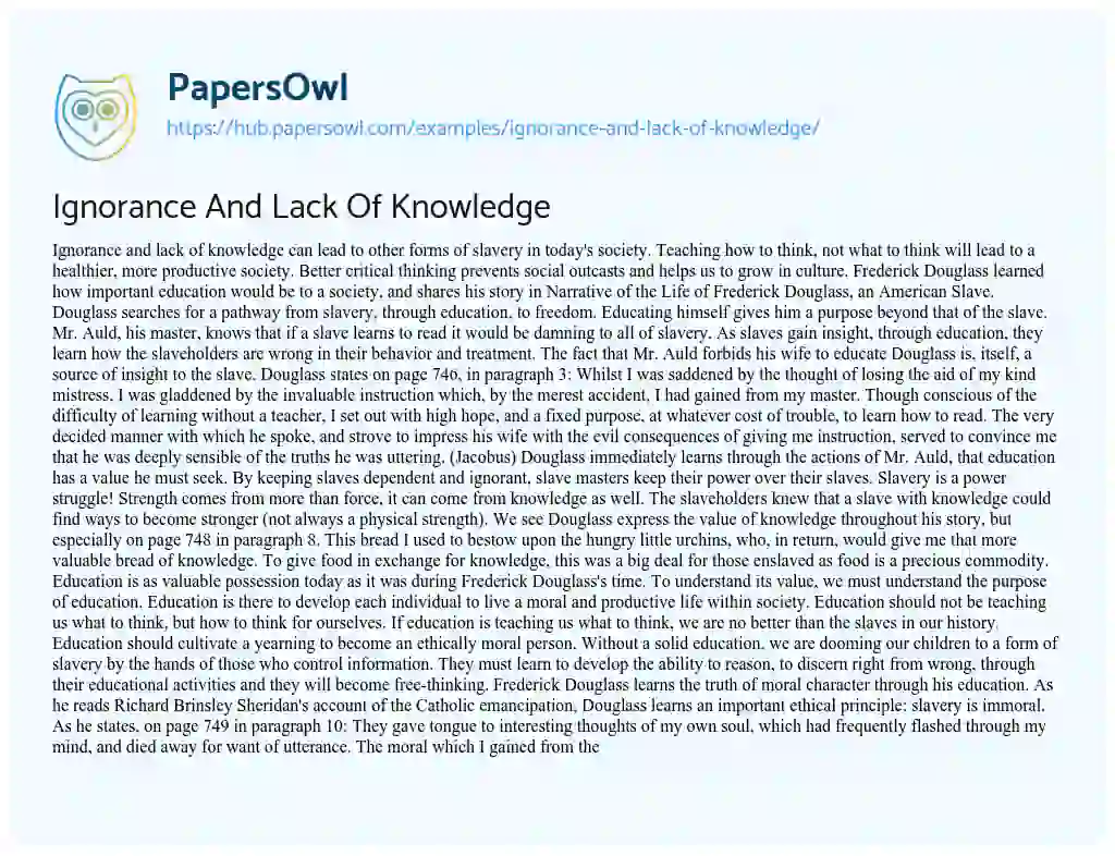 Essay on Ignorance And Lack Of Knowledge