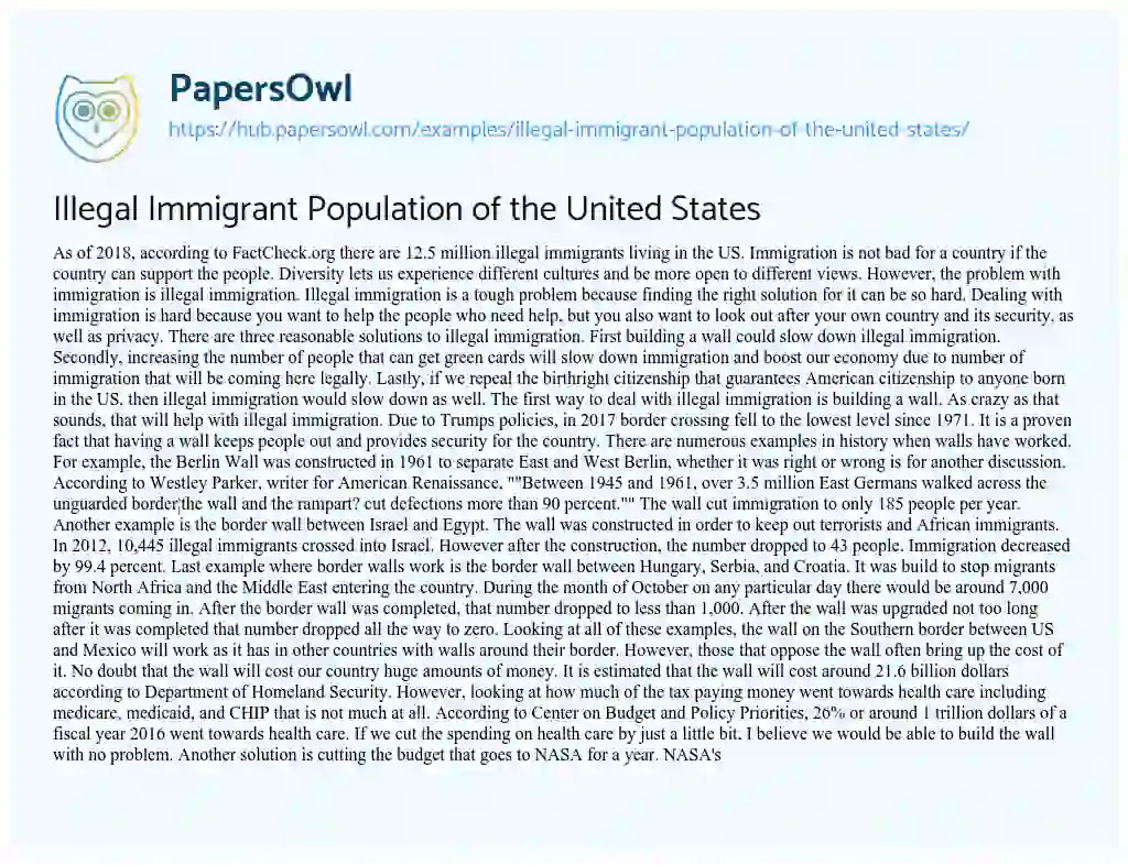 Essay on Illegal Immigrant Population of the United States