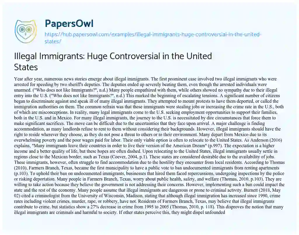 Essay on Illegal Immigrants: Huge Controversial in the United States