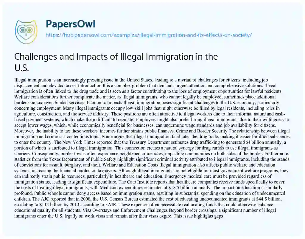 Essay on Challenges and Impacts of Illegal Immigration in the U.S.
