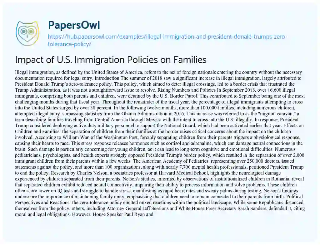 Essay on Impact of U.S. Immigration Policies on Families