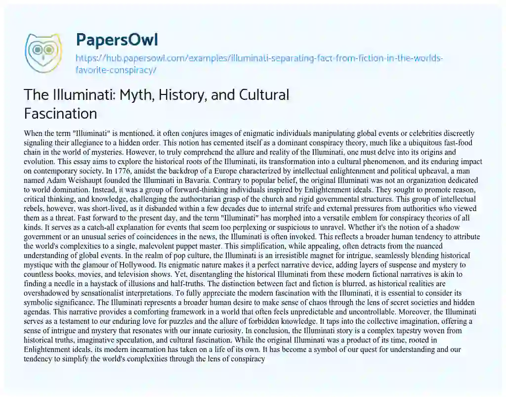 Essay on The Illuminati: Myth, History, and Cultural Fascination
