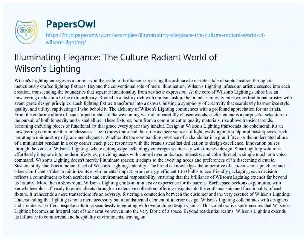 Essay on Illuminating Elegance: The Culture Radiant World of Wilson’s Lighting