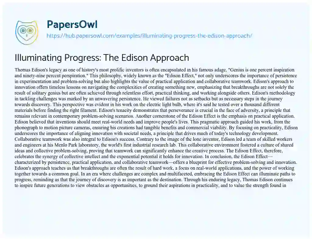 Essay on Illuminating Progress: The Edison Approach