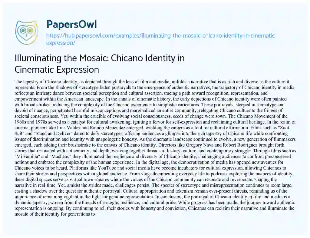 Essay on Illuminating the Mosaic: Chicano Identity in Cinematic Expression