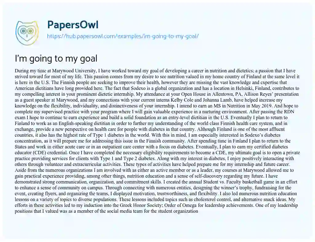 Essay on I’m going to my goal