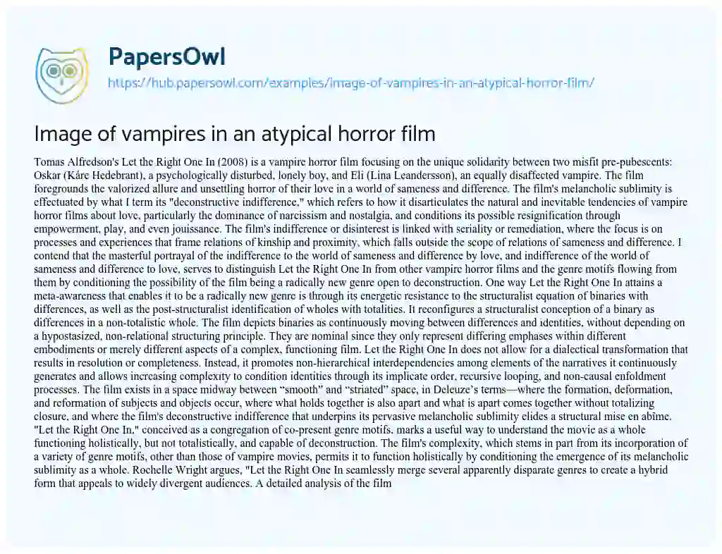 Essay on Image of vampires in an atypical horror film