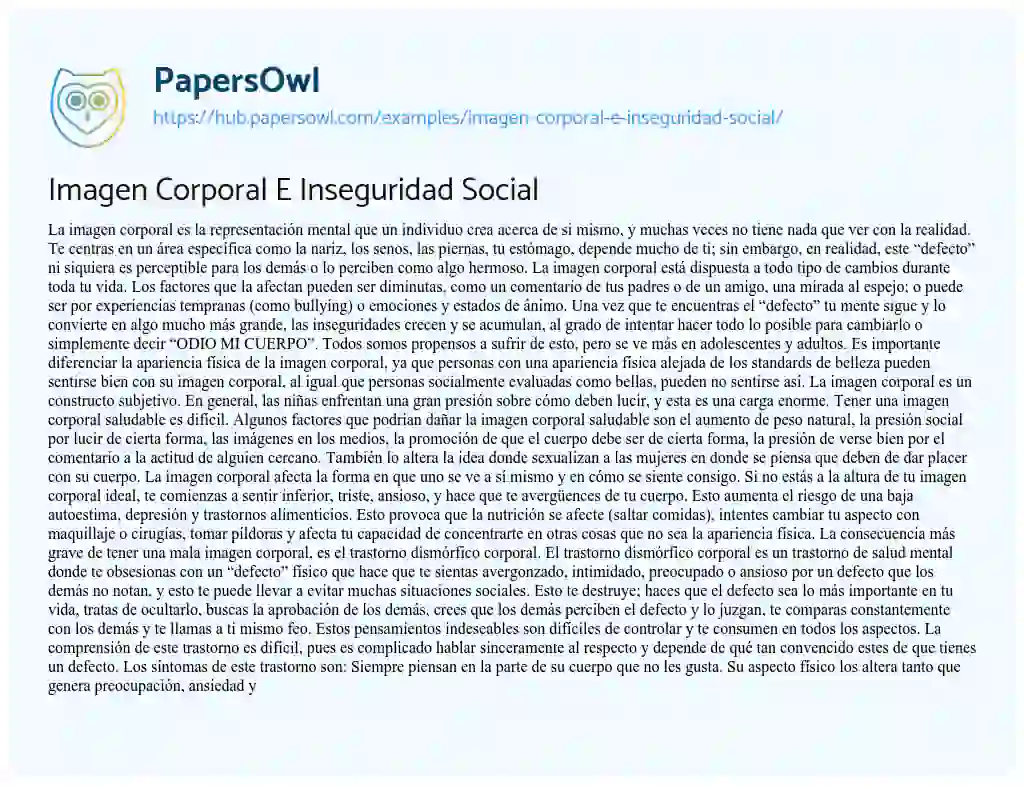 Essay on Imagen Corporal E Inseguridad Social