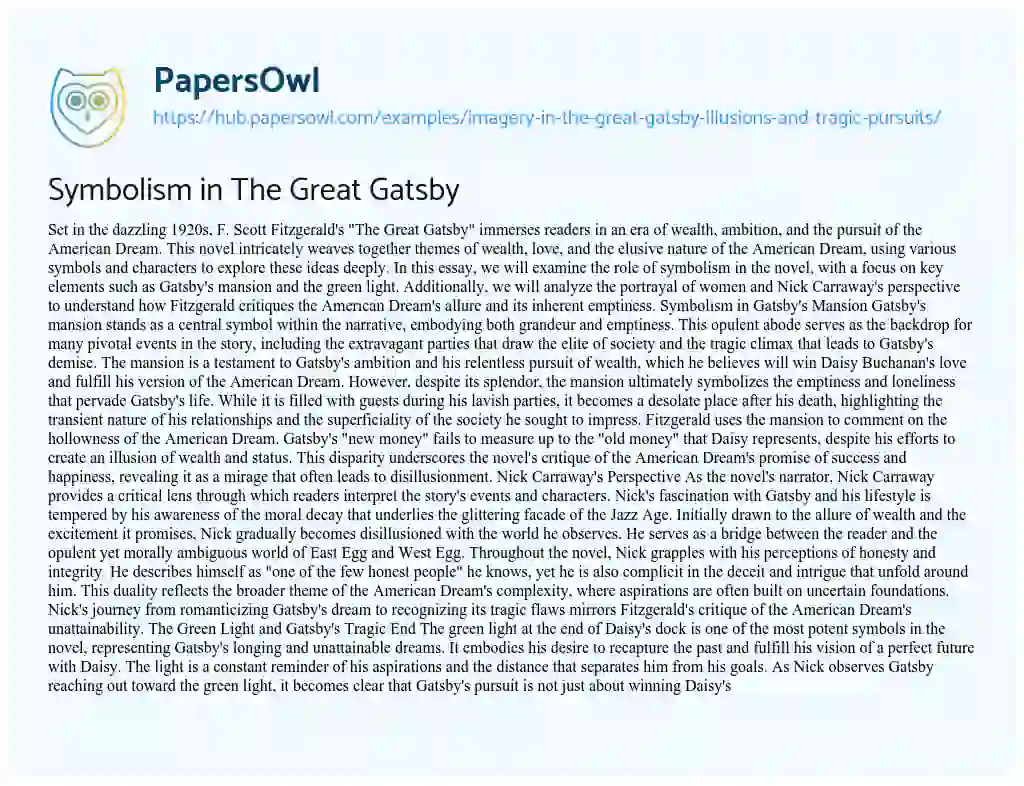 Essay on Symbolism in The Great Gatsby