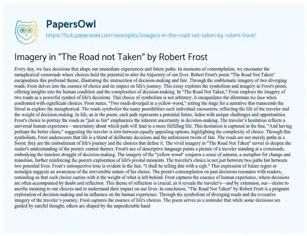 Essay on Imagery in “The Road not Taken” by Robert Frost