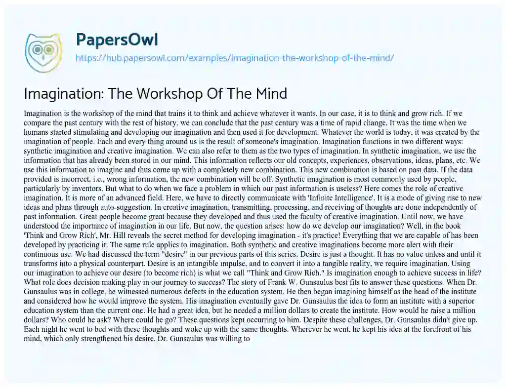 Essay on Imagination: The Workshop Of The Mind