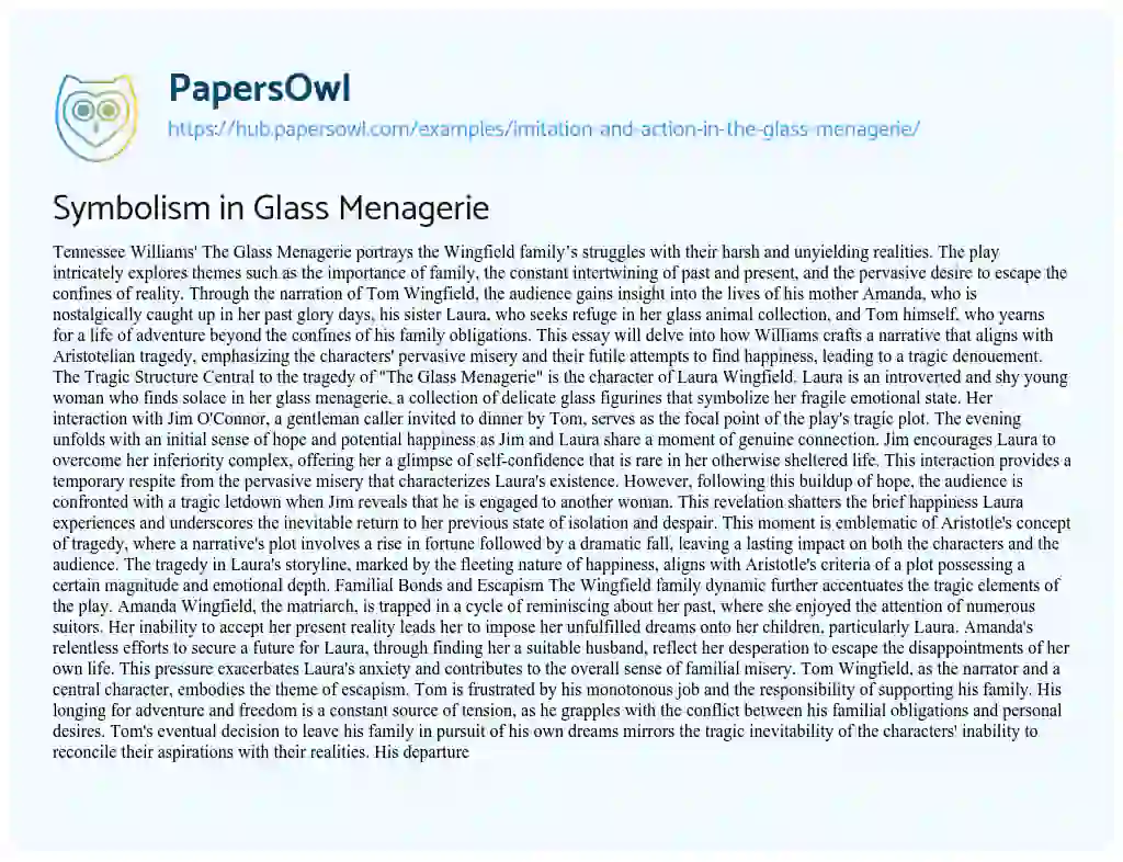 Essay on Symbolism in Glass Menagerie