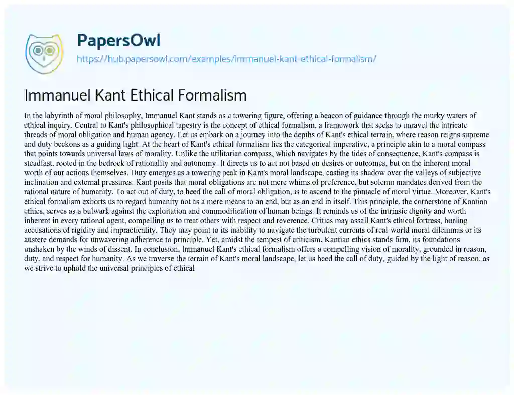 Essay on Immanuel Kant Ethical Formalism