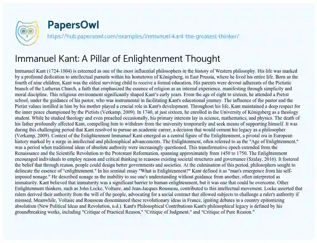 Essay on Immanuel Kant: A Pillar of Enlightenment Thought
