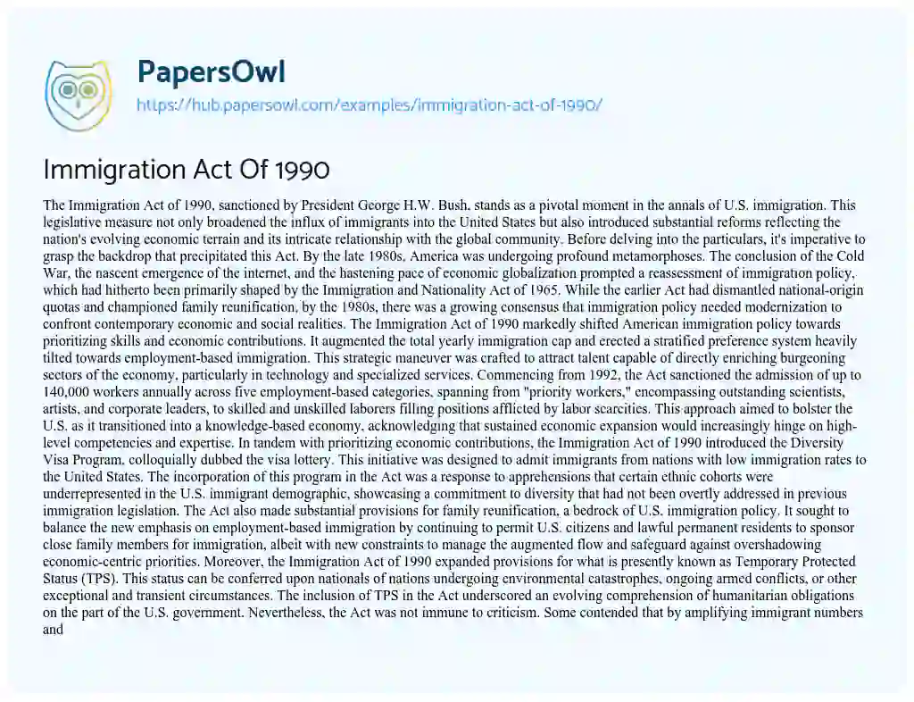 Essay on Immigration Act Of 1990