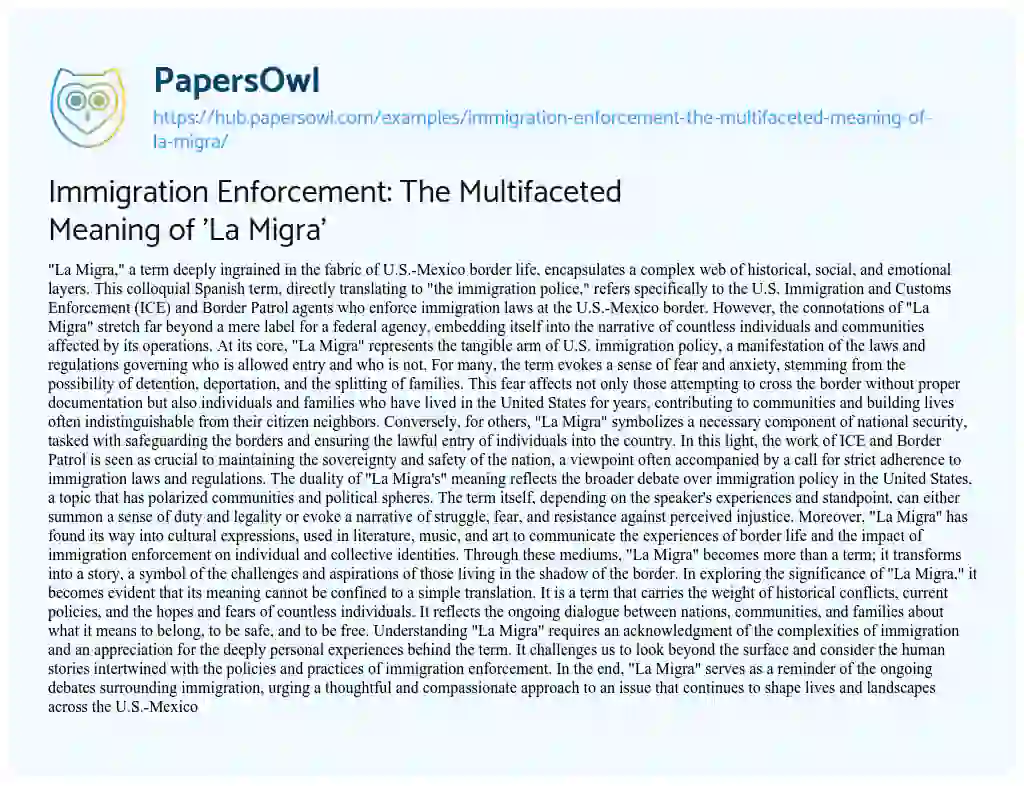 Essay on Immigration Enforcement: The Multifaceted Meaning of ‘La Migra’