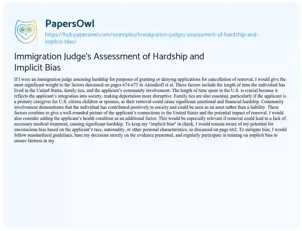 Essay on Immigration Judge’s Assessment of Hardship and Implicit Bias