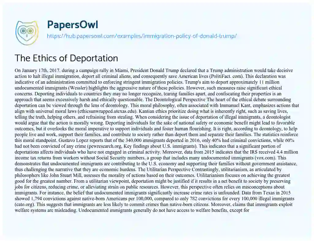 Essay on The Ethics of Deportation