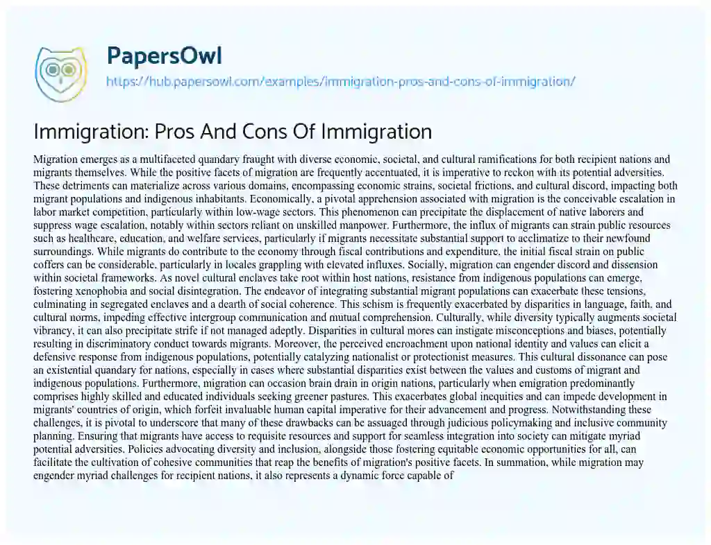 Essay on Immigration: Pros And Cons Of Immigration