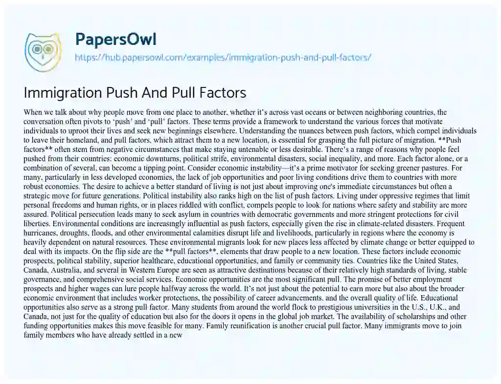 Essay on Immigration Push And Pull Factors