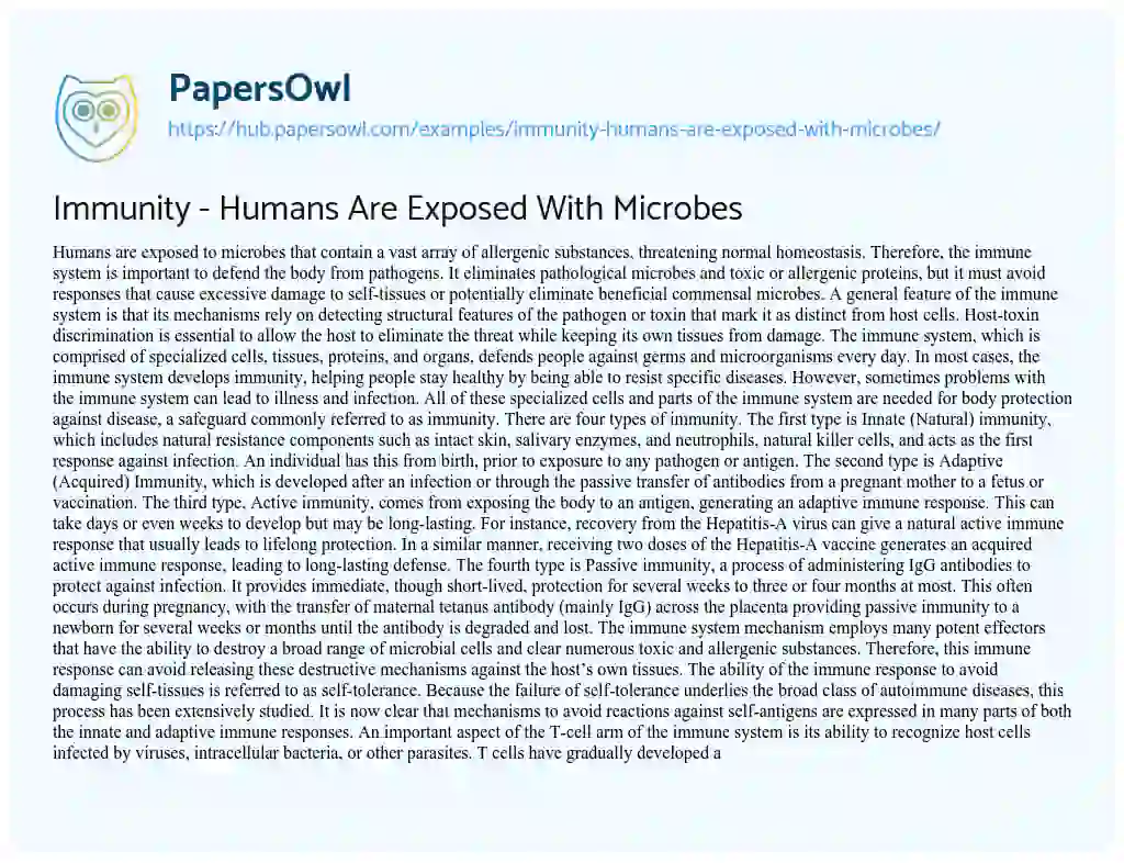 Essay on Immunity – Humans Are Exposed With Microbes
