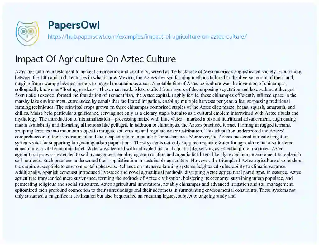 Essay on Impact Of Agriculture On Aztec Culture