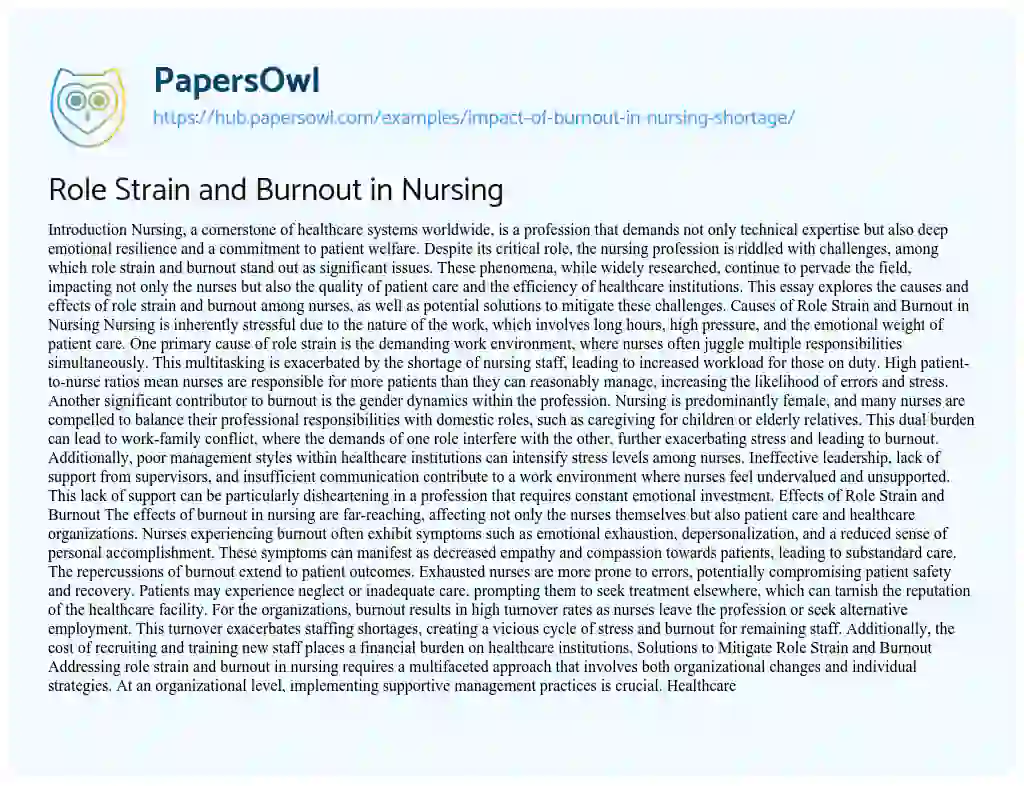 Essay on Role Strain and Burnout in Nursing