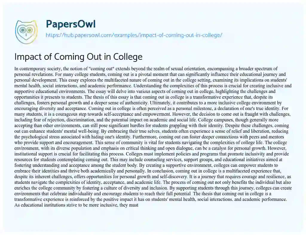 Essay on Impact of Coming Out in College