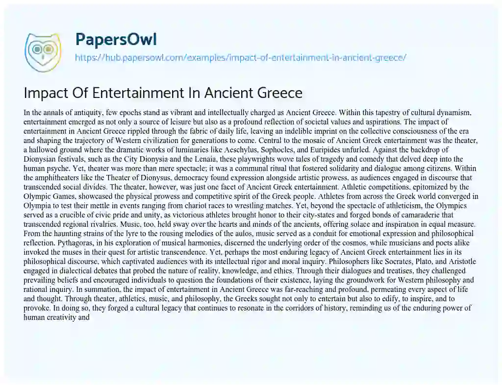 Essay on Impact Of Entertainment In Ancient Greece