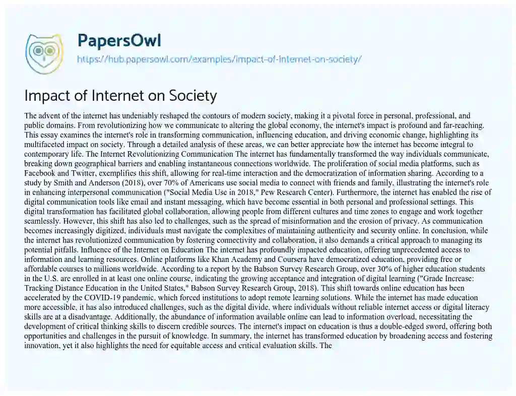 Essay on Impact of Internet on Society