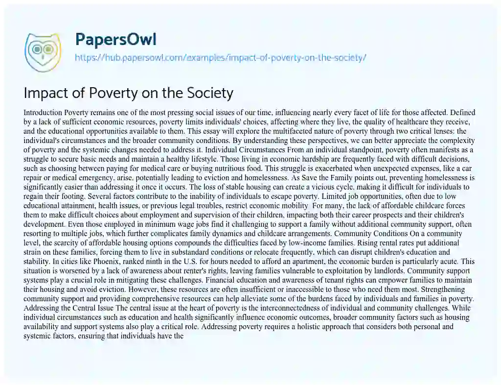 Essay on Impact of Poverty on the Society