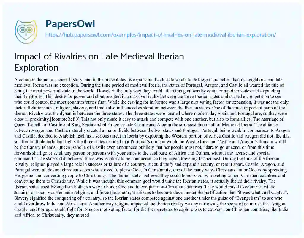 Essay on Impact of Rivalries on Late Medieval Iberian Exploration