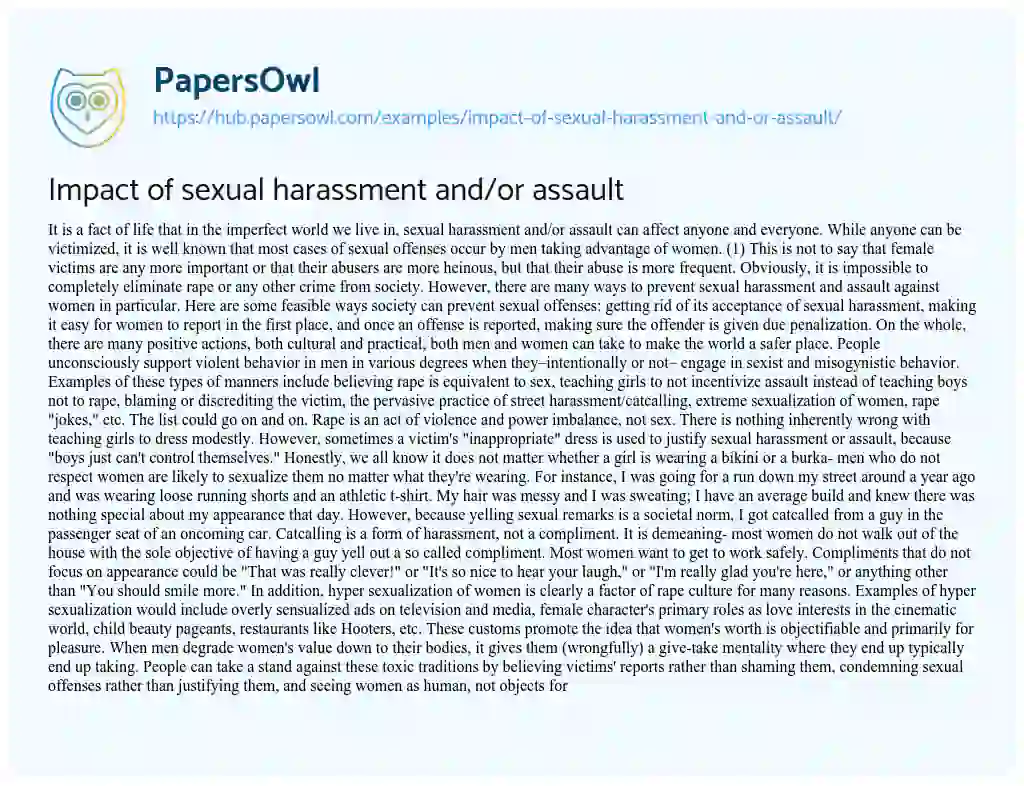 Essay on Impact of sexual harassment and/or assault