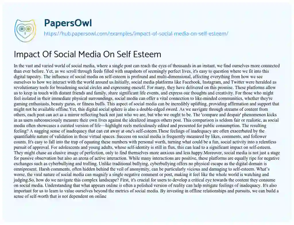 Essay on Impact Of Social Media On Self Esteem