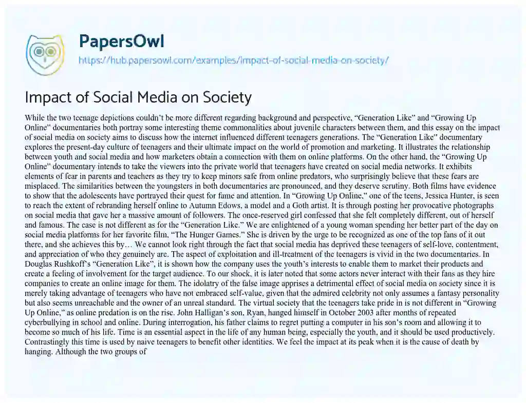Essay on Impact of Social Media on Society