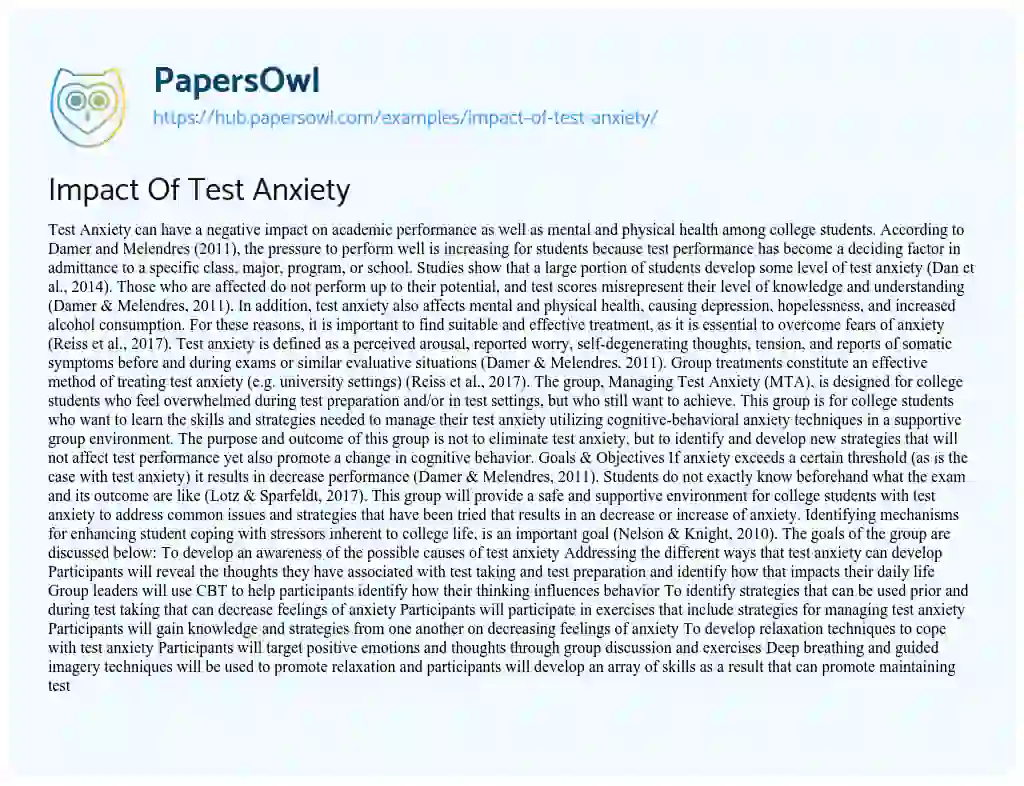 Essay on Impact Of Test Anxiety