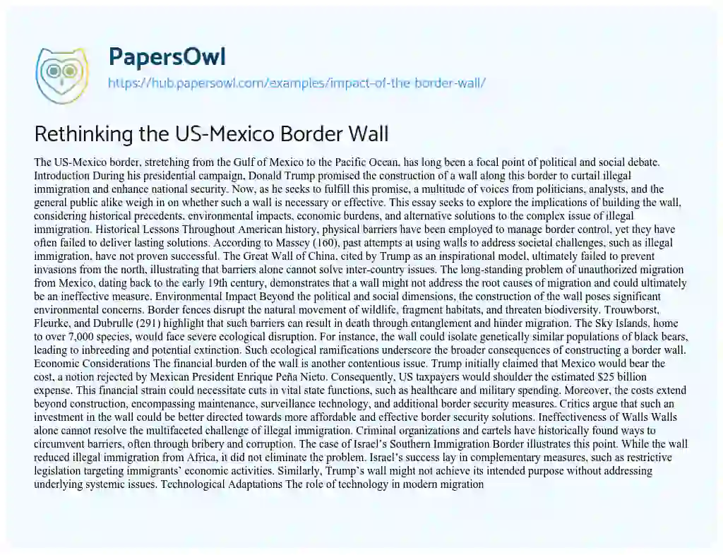 Essay on Rethinking the US-Mexico Border Wall