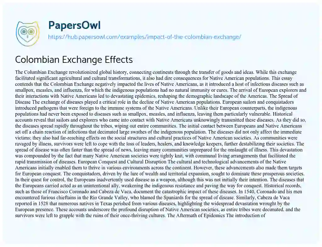 Essay on Colombian Exchange Effects