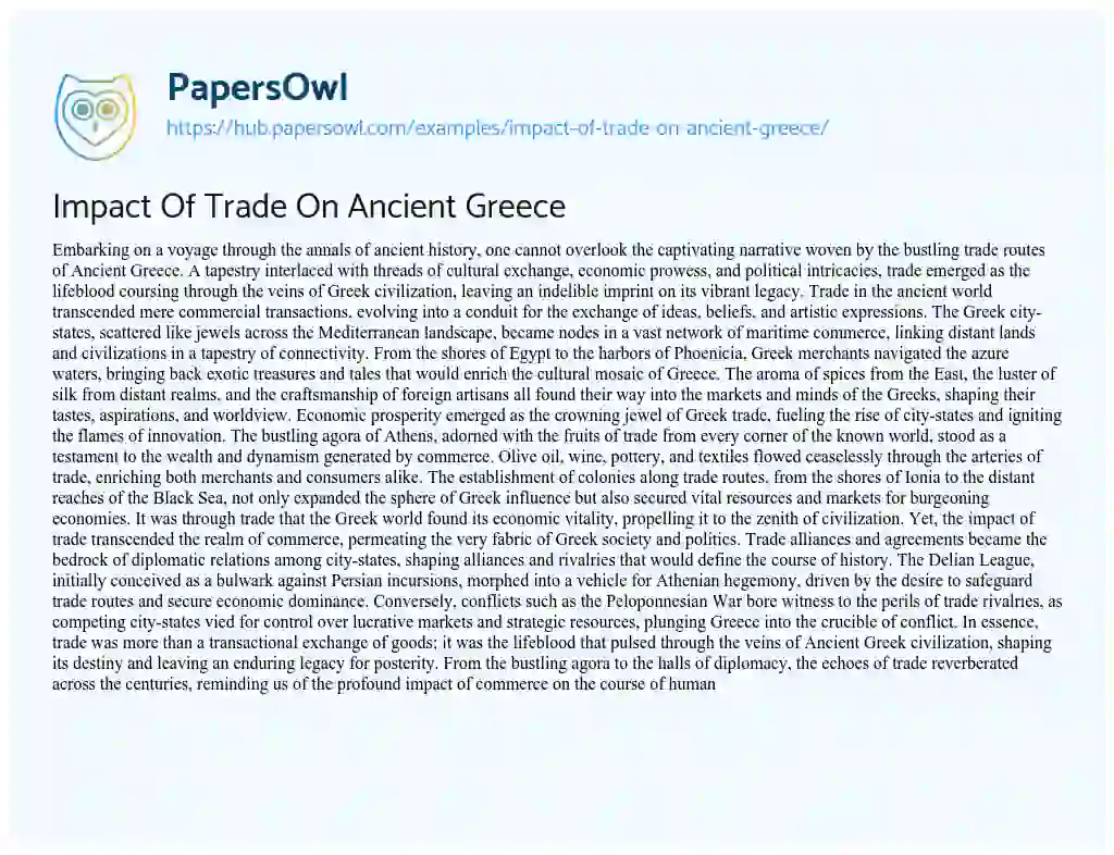 Essay on Impact Of Trade On Ancient Greece